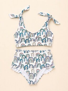 Honeysuckle Swim Co High-Waisted Rainbow Print Bikini / Full Coverage Bikini